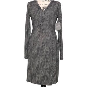Athleta Black and White Micro Dot Wrap It Up V Neck Faux Wrap Dress